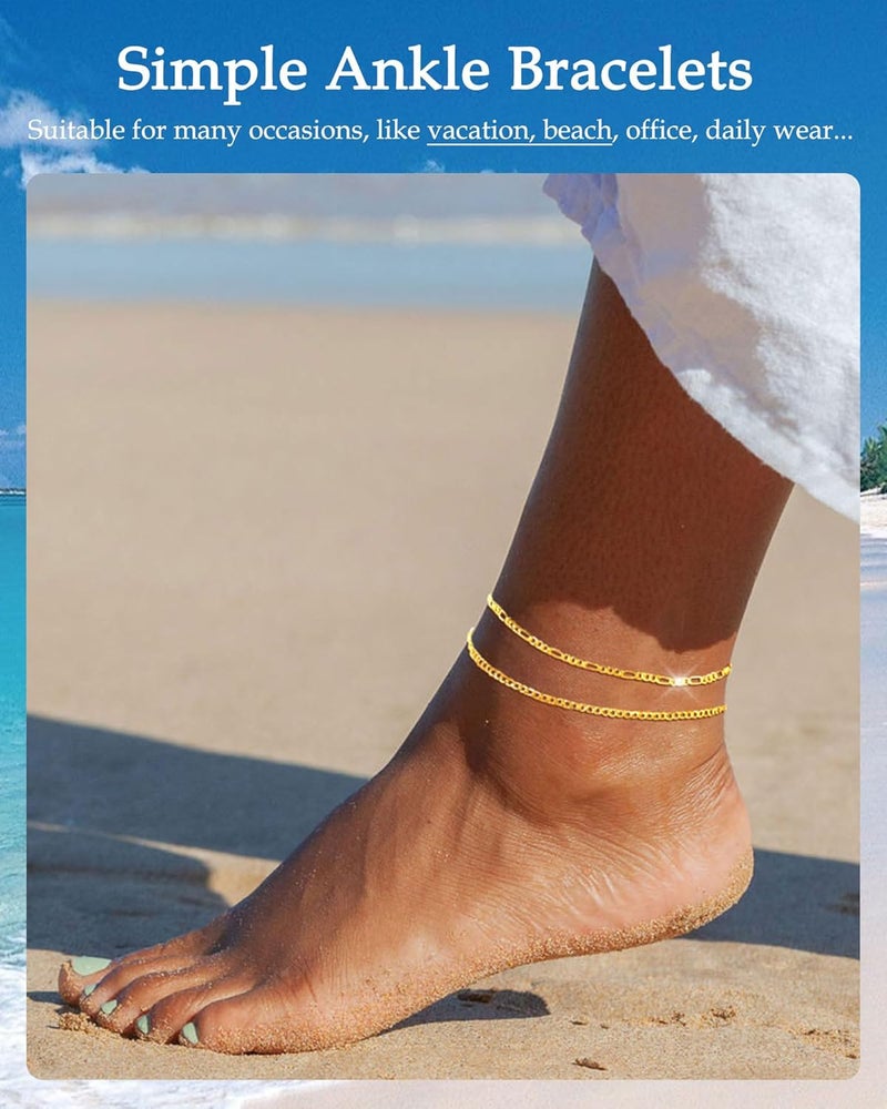 FUNEIA Gold Silver Ankle Bracelets for Women Waterproof 14K Gold Plated Anklets for Women Non Tarnish Dainty Layered Beaded Heart Anklet Set Summer Beach Foot Chain Jewelry Gifts Trendy Stuff - Image 3